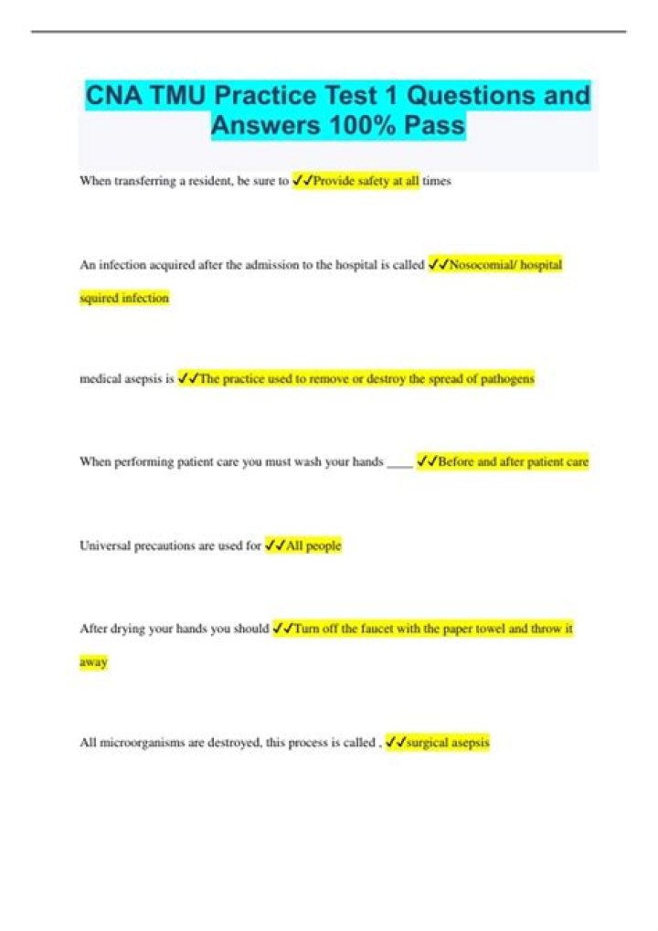 CNA Knowledge Test PDF: Free Practice for TMU Certification