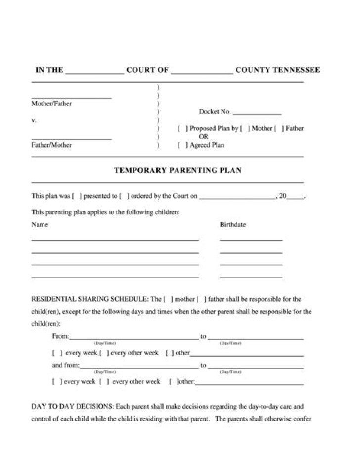 Free TN Parenting Plan PDF – Easy Templates for Tennessee Families