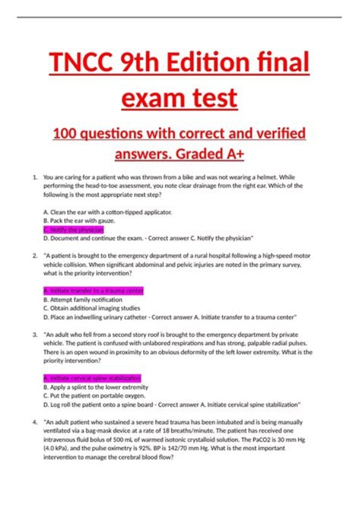 TNCC 9th Edition Test Answers PDF – Domain 10 Study Guide