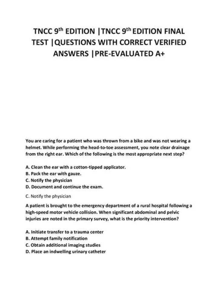 Free Tncc 9th Edition Test Answers PDF 2020 – Download Now