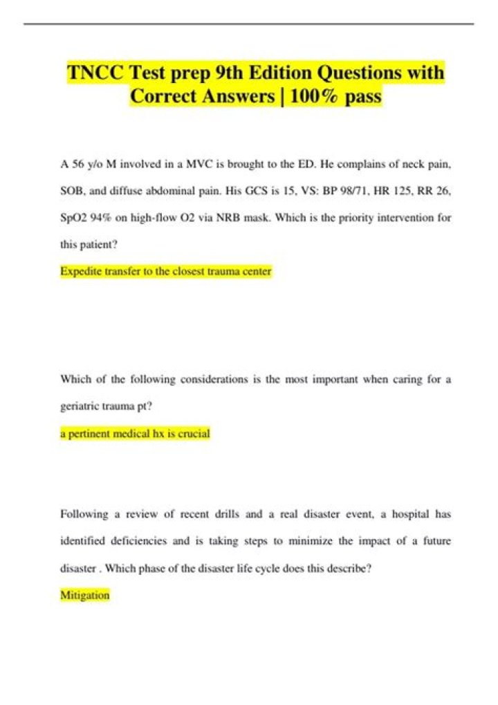 Free TNCC 9th Edition Test Answers PDF – Instant Download