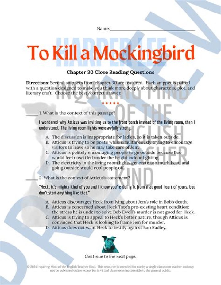 To Kill a Mockingbird Part 2 Test PDF: Full Exam Answers & Analysis