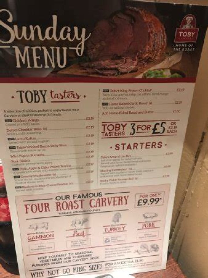 Toby Carvery Price List PDF – Compare Meals & Menu Today