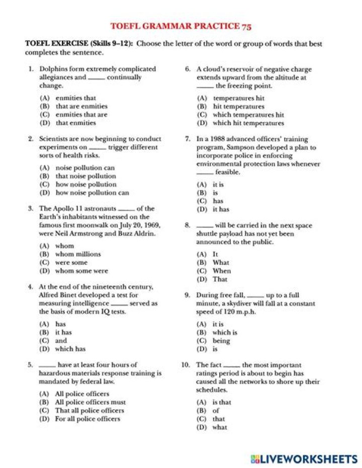 Toefl Grammar Practice Test with Answers PDF – Instant Download