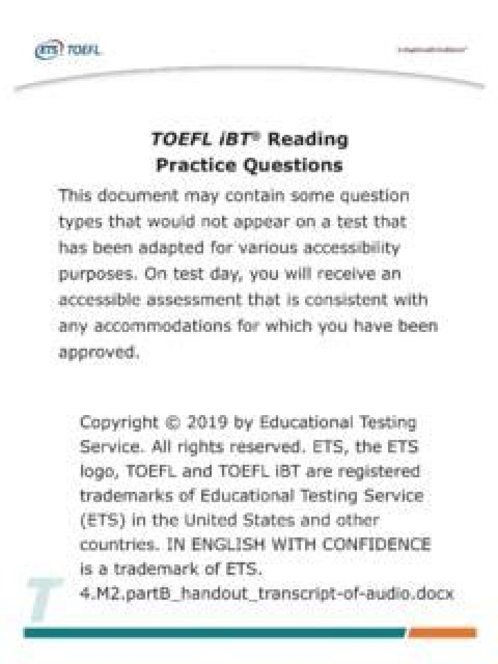 Toefl IBT Reading Practice Questions PDF – Download Now