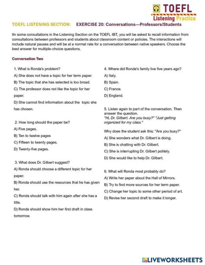 Toefl Listening Comprehension Practice Test PDF Download