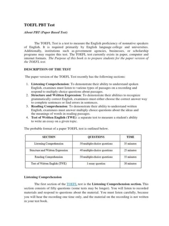 Free Toefl PBPT Test PDF – Download Now for Practice