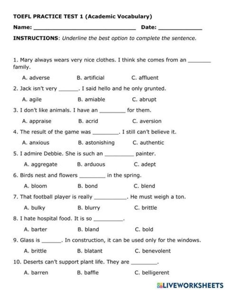 Free Toefl Worksheets PDF for Effective Test Prep