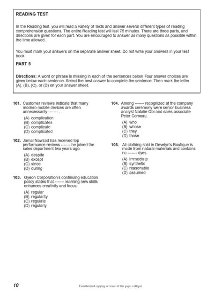 Free Toeic Reading Sample Test PDF with Answers