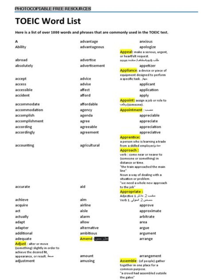 Free Toeic Vocabulary List PDF for Instant Score Improvement