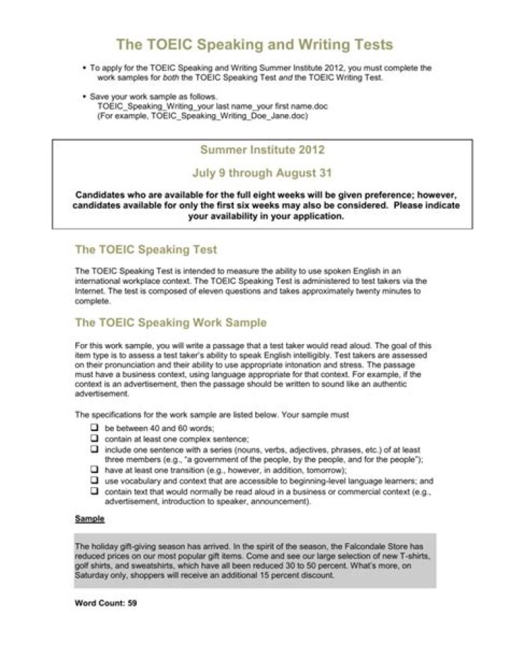 TOEIC Writing Sample Test PDF with Instant Feedback