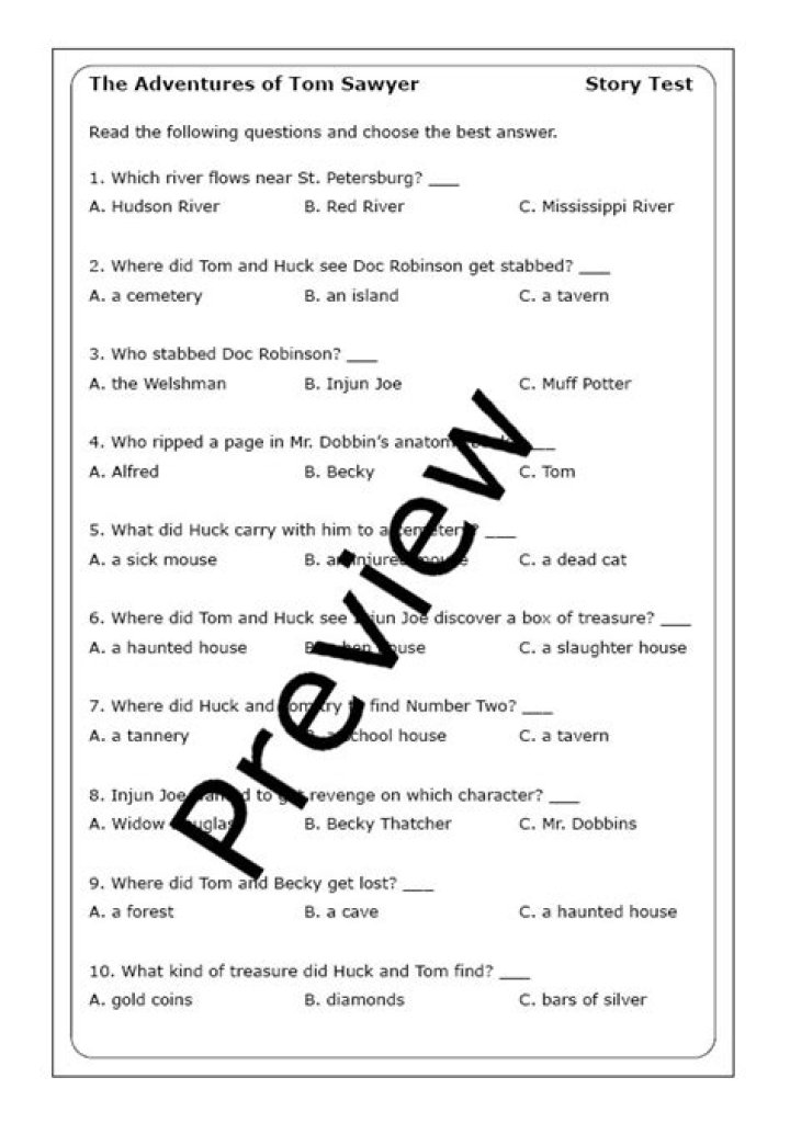 Tom Sawyer Questions and Answers PDF – Perfect Study Guide