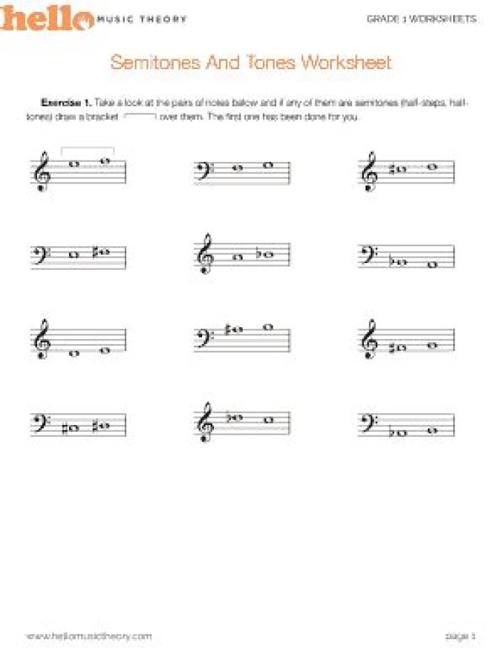 Free Tones and Semitones Worksheet PDF for Music Students