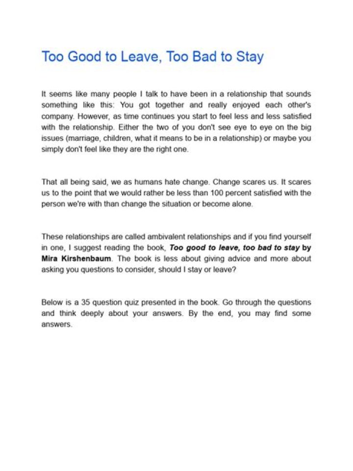 Too Good to Leave, Too Bad to Stay: The Ultimate PDF Guide