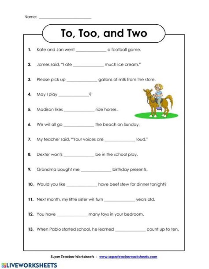 Too to Two Worksheet PDF: Perfect Comparison Chart for Classroom Use