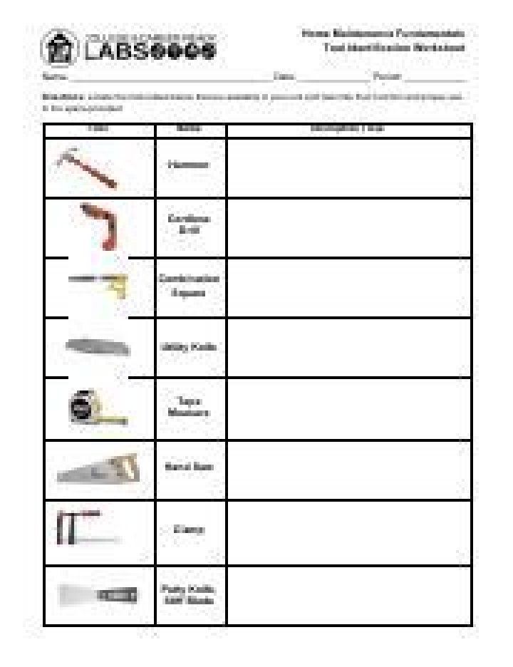Tool Identification Worksheet PDF for Easy Workplace Organization