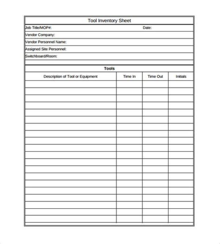 Free Tool Inventory Sheet PDF for Easy Workspace Management