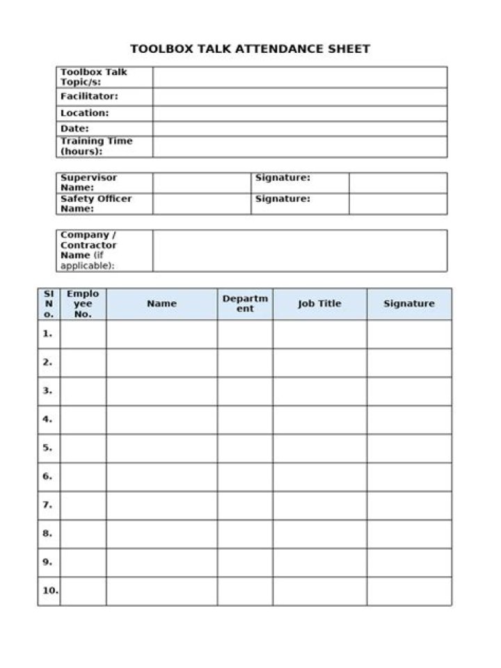Toolbox Talk Attendance Sheet PDF – Track Safety Compliance Easily