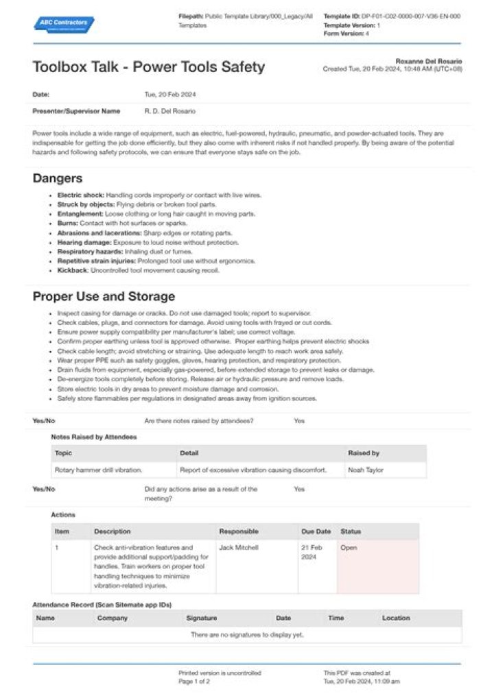Essential Toolbox Talk Sheets PDF for Workplace Safety