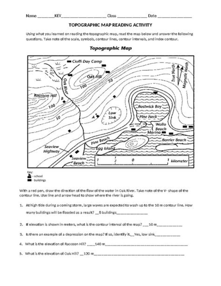 Topographic Map Worksheet PDF Answer Key for Students