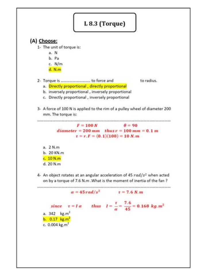 Torque Questions & Answers PDF: Expert Guide