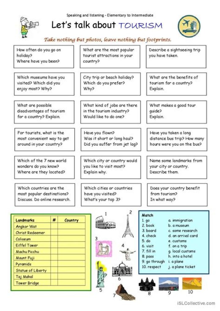 Download Free Tourism Worksheets PDF for Travel Planning