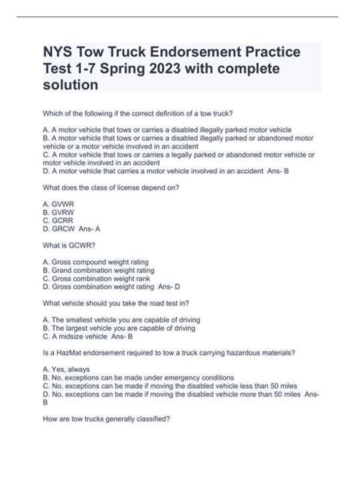 Tow Truck Endorsement Practice Test NY PDF – Pass Quickly