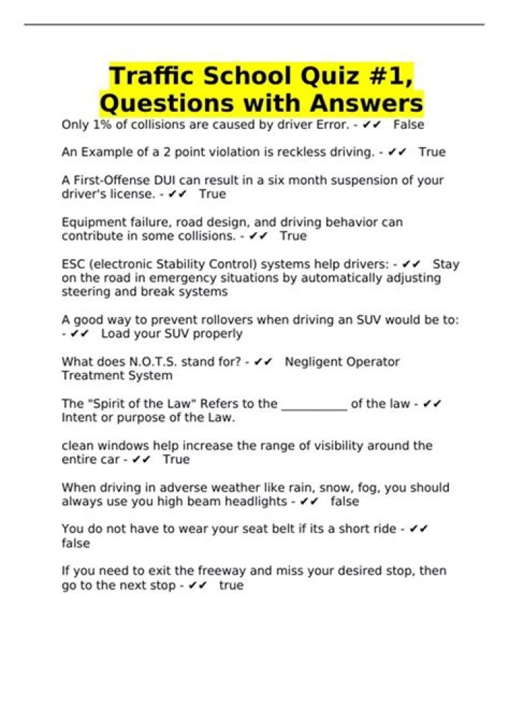 Traffic School Questions & Answers PDF for California Drivers