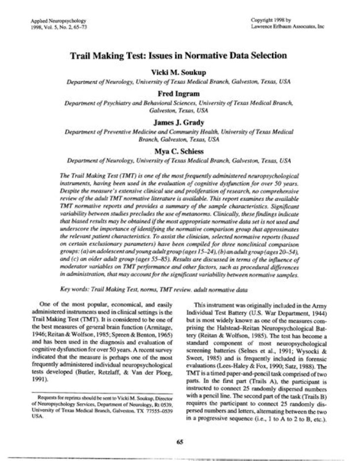 Trail Making Test Norms PDF: Official Guidelines and Scores