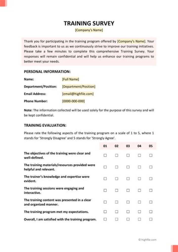 Training Survey Questions for Employees PDF – Free Template