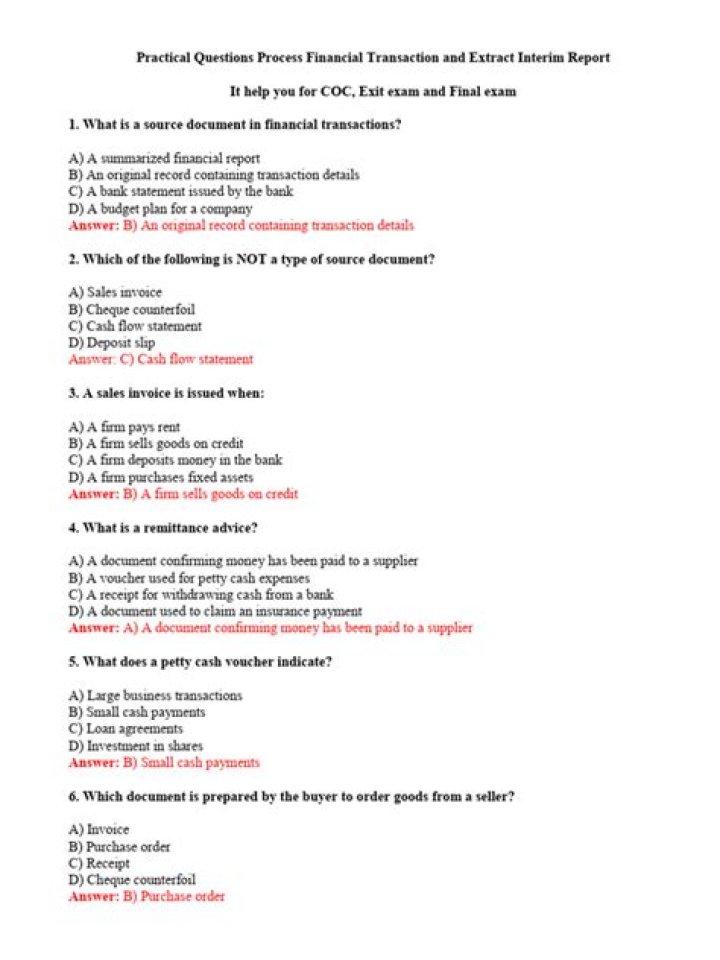 FAQs on Transaction Questions and Answers PDF