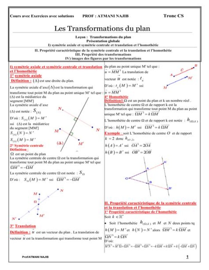 Transformation du plan exercices corrigés PDF : Guide Complet
