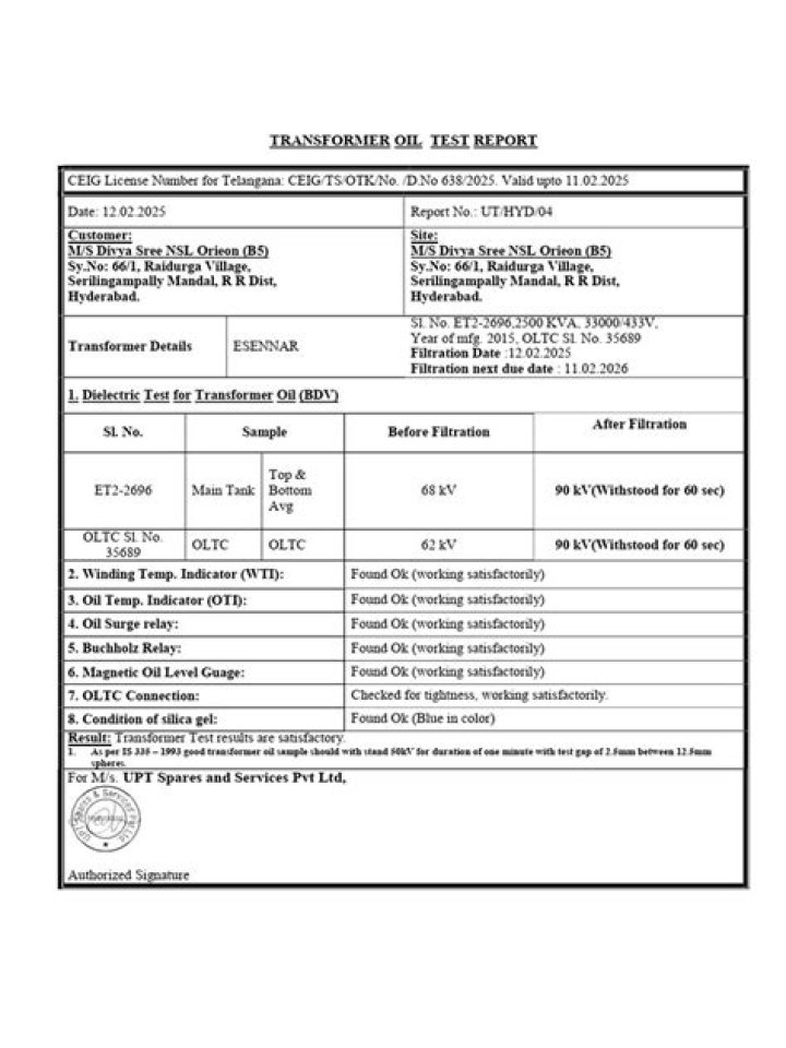 Transformer Oil Test Report PDF – Reliable Analysis & Certification