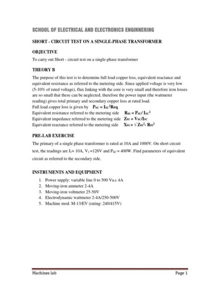 Transformer Short Circuit Test PDF: Complete Guide & Download