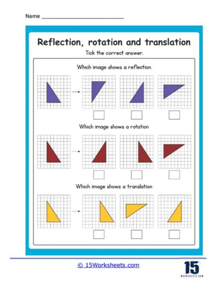 Free Translation, Reflection, Rotation & Dilation Worksheet PDF for Geometry Practice