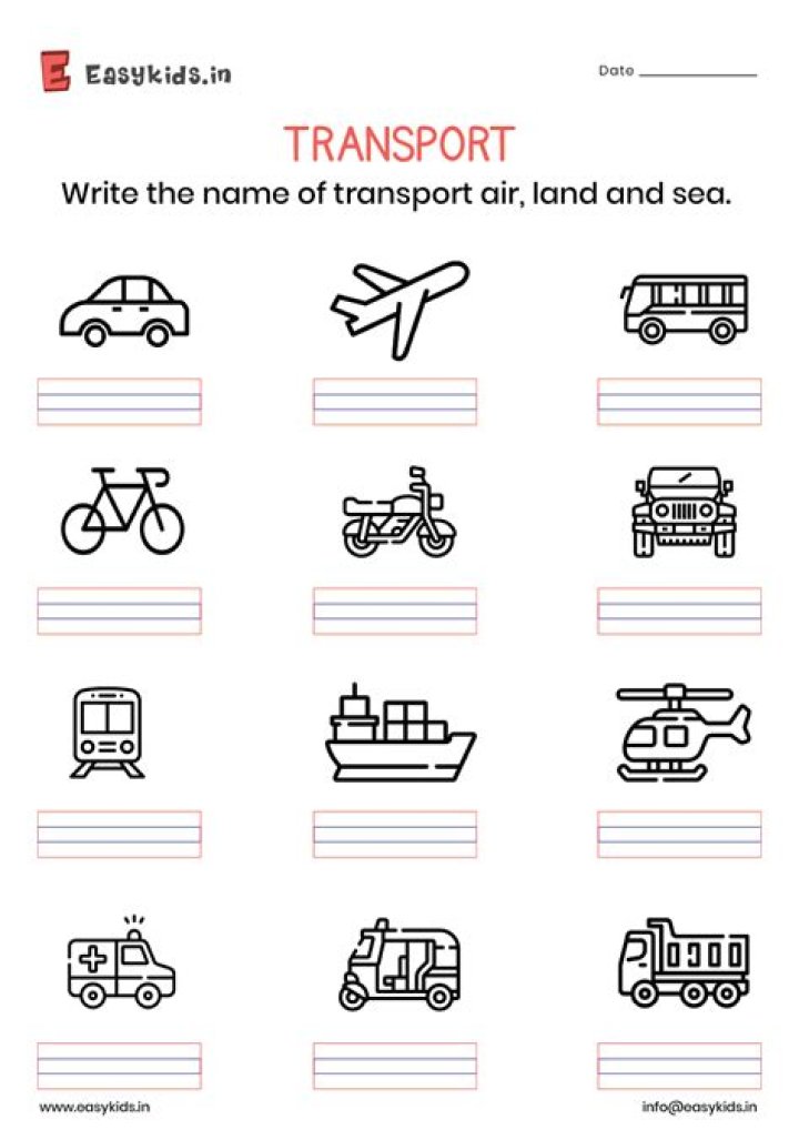Free Transportation Worksheets PDF for Students & Teachers