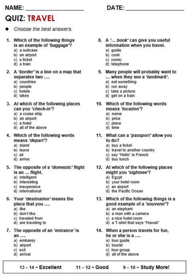 Travel & Tourism Quiz Questions & Answers PDF: Perfect for Travel Enthusiasts