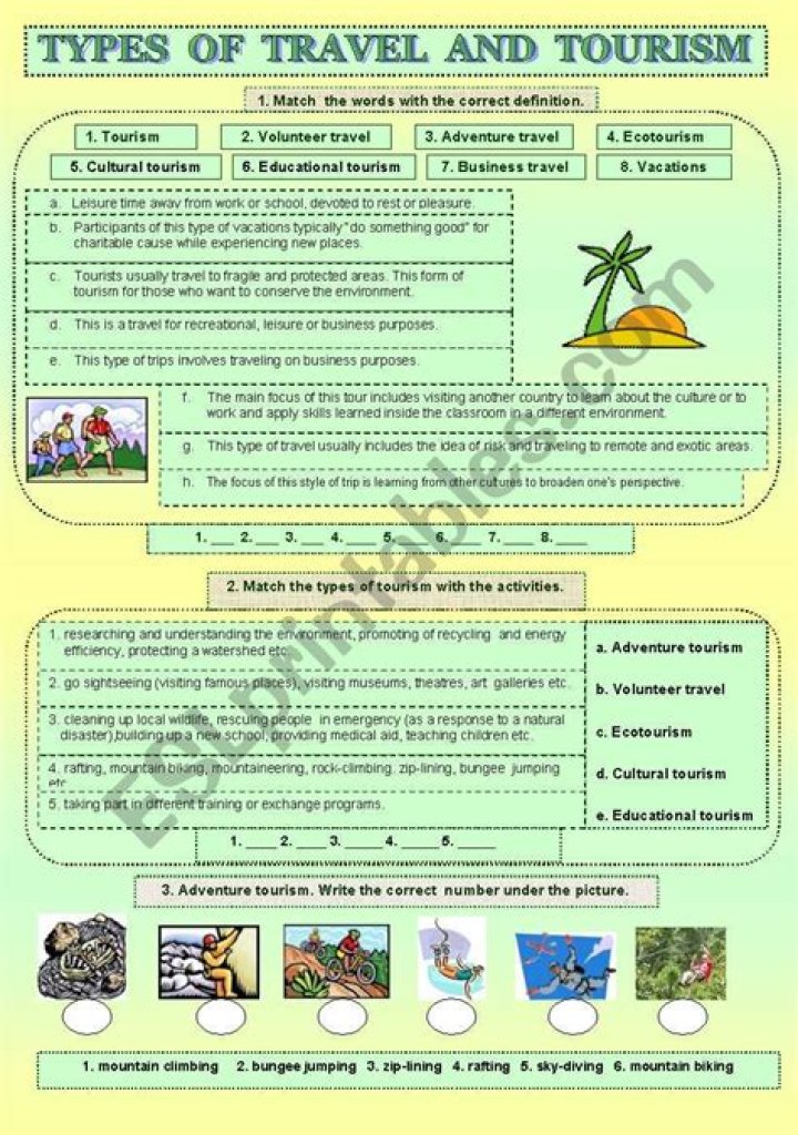 Free Travel and Tourism Worksheets PDF for Students and Educators