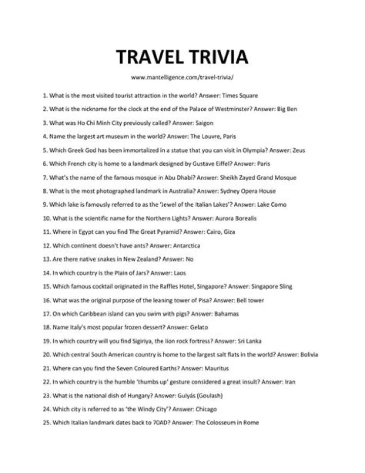 Travel Quiz Questions and Answers PDF: Test Your Knowledge