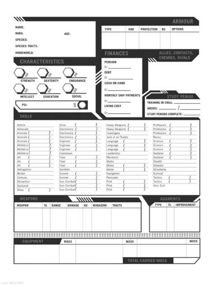 Traveller Character Sheet PDF for Fantasy RPGs