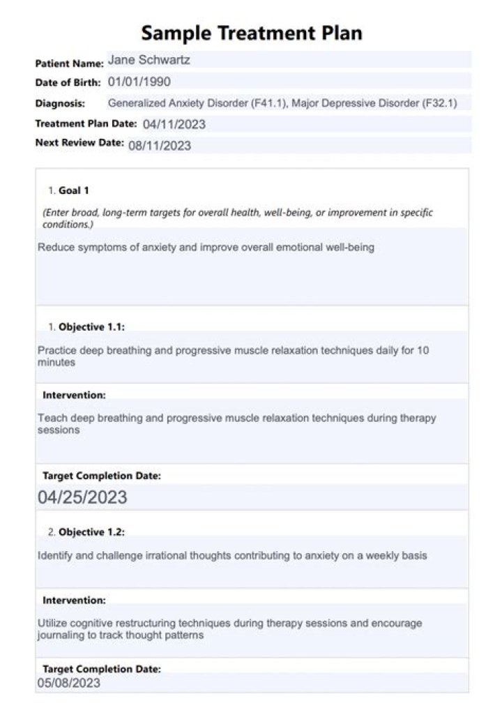 Comprehensive Treatment Plan Goals and Objectives for Adults PDF