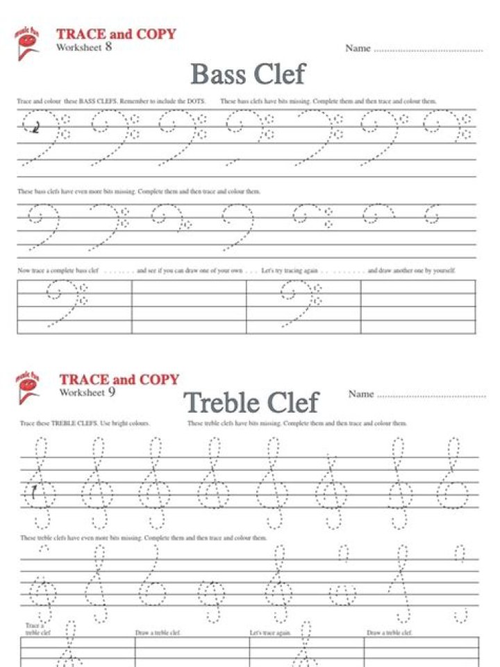 Treble and Bass Clef Worksheets PDF for Music Students