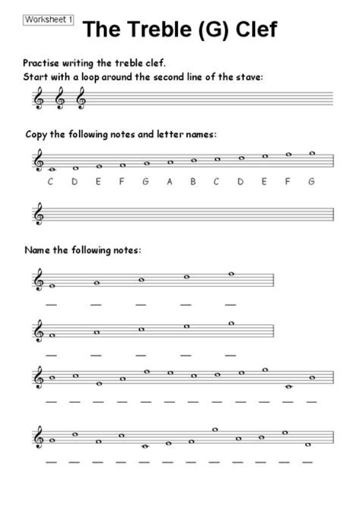 Treble Clef Notes Worksheet PDF – Perfect for Music Students