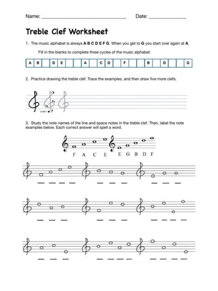 Treble Clef Worksheet PDF – Instant Download for Music Students