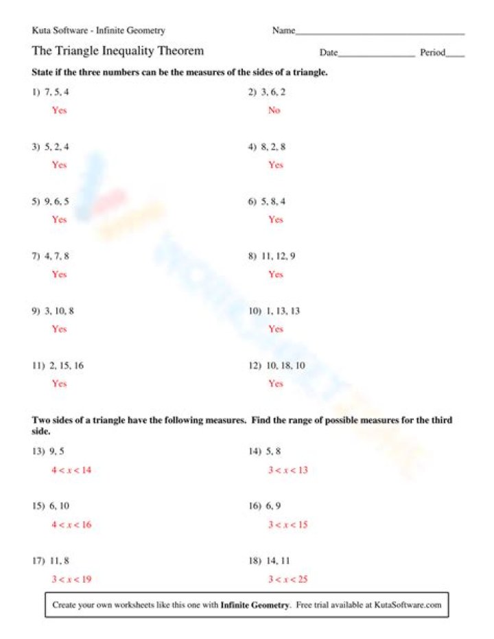 Triangle Inequalities Worksheet with Answers PDF – Download Now