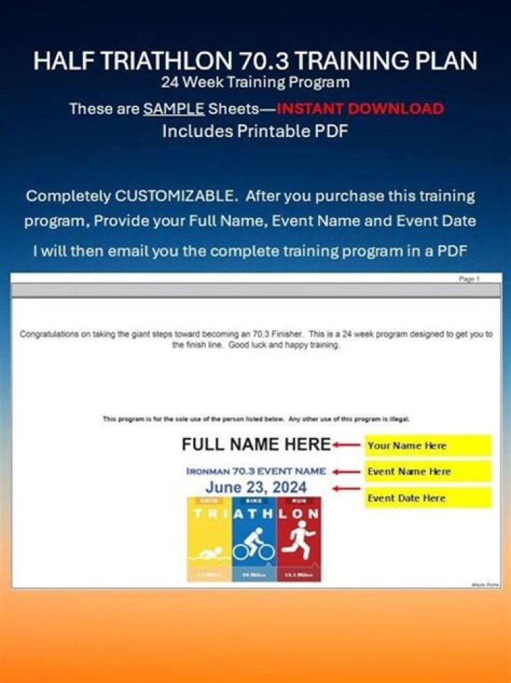 Complete Triathlon 70.3 Training Plan PDF for Beginners