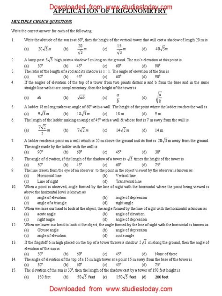 Trigonometry Class 10 Worksheet PDF – Practice & Solve for Exam Readiness