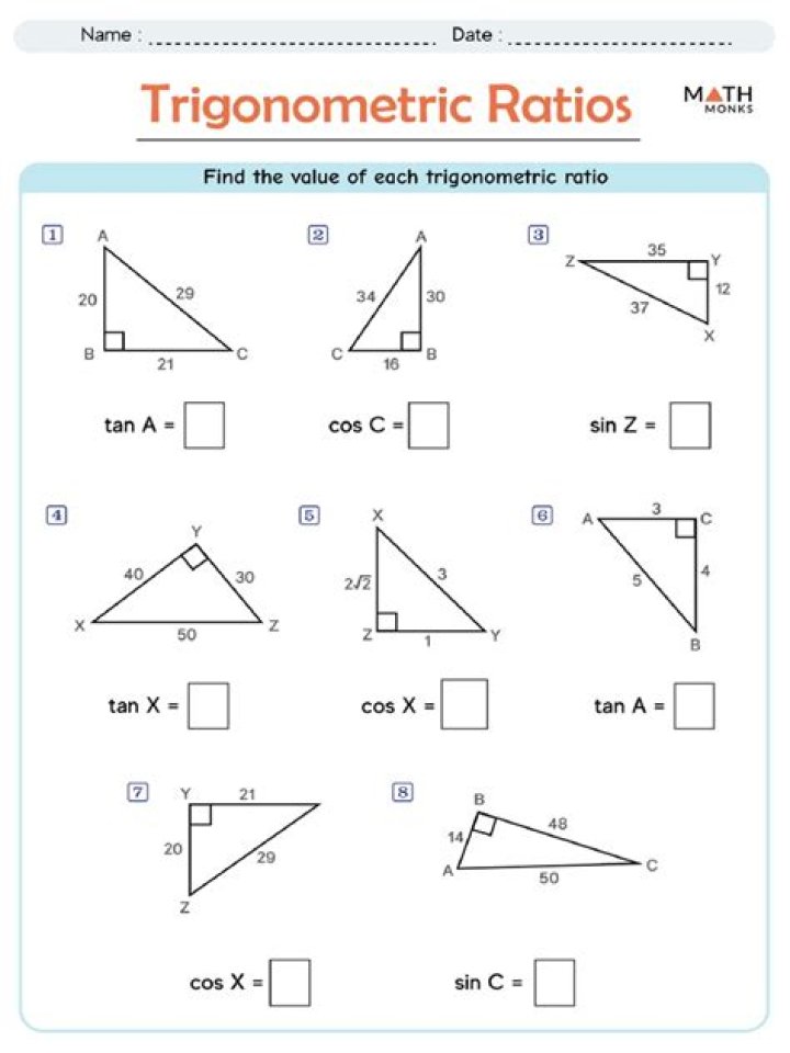 Trigonometry Ratios Worksheet PDF – Instant Download for Students