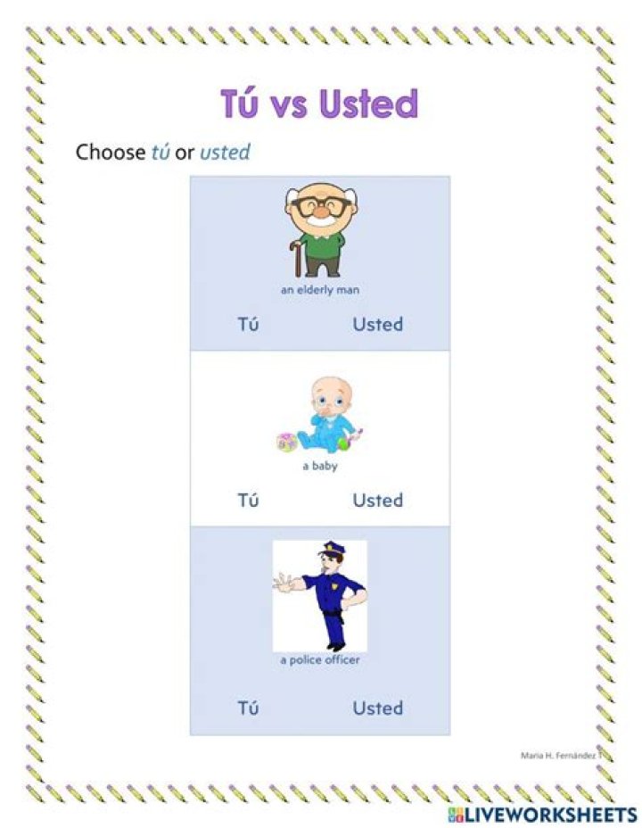Tu vs Usted Worksheet PDF: Compare Spanish Verb Forms