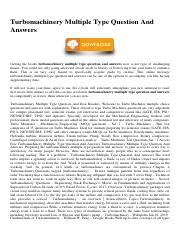Turbomachinery Questions and Answers PDF: Expert Guide